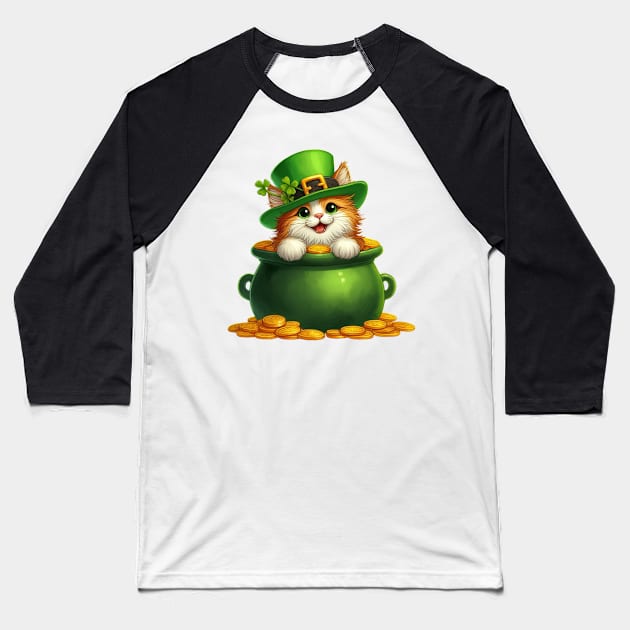 St Patricks Day Norwegian Forest Cat Baseball T-Shirt by Chromatic Fusion Studio